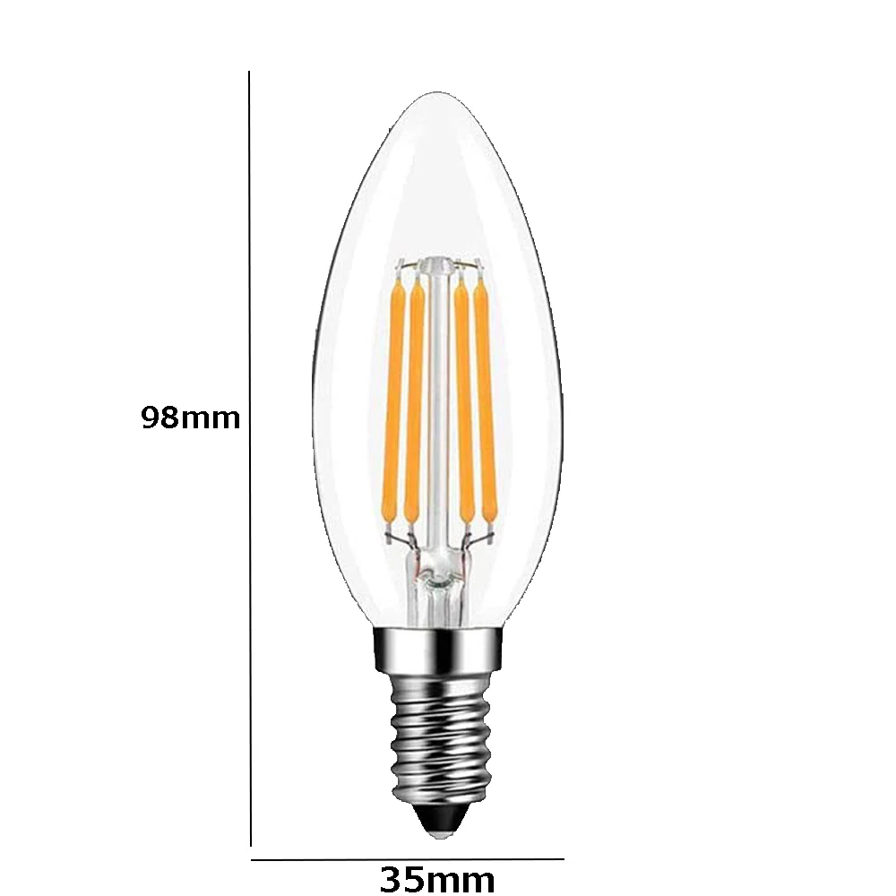 E27 LED-es Retro Edison Végtelen szálból készült Gyertya Blubs Fény Arany C35 C35L AC220V a Hideg/Meleg Fehér 360 Fokos E14 Energiatakarékos Lámpa 6 Pack
