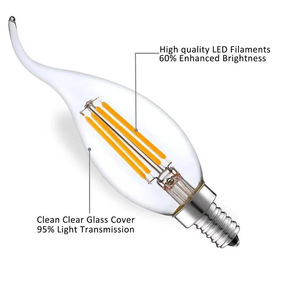 E27 LED-es Retro Edison Végtelen szálból készült Gyertya Blubs Fény Arany C35 C35L AC220V a Hideg/Meleg Fehér 360 Fokos E14 Energiatakarékos Lámpa 6 Pack