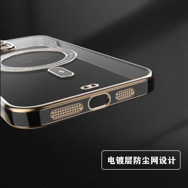 Luxus Galvanizáló Tiszta Mágneses Magsafe Vezeték nélküli Töltő tok iPhone 14 13 12 11 Pro Max Szilikon Borító