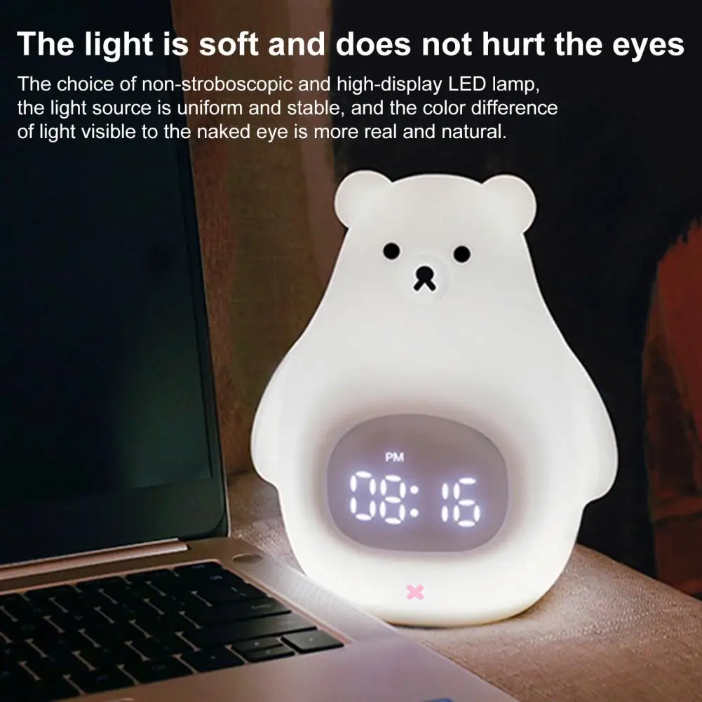 Este a Lámpa Többcélú Megvilágítás Fogyasztás Lágy Fény Időzítés Rajzfilm Stílusú Gyermek Ébresztőóra Szilikon Medve LED-es Éjszakai Fény