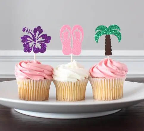 csillogó trópusi Hawaii esküvő, születésnap cupcake toplisták Évforduló eljegyzési party dekoráció fánk élelmiszer-választás