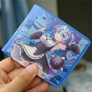 Anime Re:Nulla PU Tárca ID Kártya Tartóját a Férfiak a Nők Rövid Bi-szeres erszényem Ram Rem Erszény Pénzt Klip tárca Ajándék
