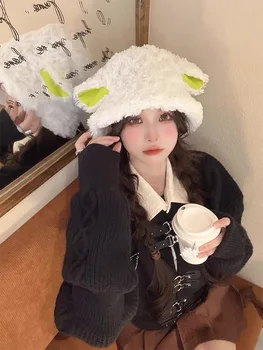 Új 2022 Japán Plüss Bárány Aranyos Birka Fül Vödör Kalap Női Őszi Téli Diákok Meleg Fülvédő Pár Halász Kalap