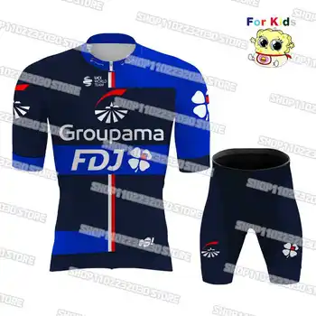 A gyerekek Groupama FDJ 2023 Kerékpáros Mez Beállítja Gyermek Racing Rövid Ujjú Gyors Száraz Maillot Ciclismo Kerékpár Ruházat