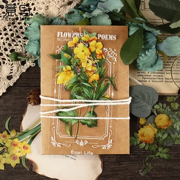 6db PET Matrica Csomag Virág a Költészet Sorozat Retro Növény, Virág Kézikönyv Anyag Dekorációs Matricák 6 vintage Stílus