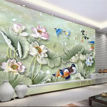 wellyu Szabott nagyméretű freskók esztétikai elegancia lotus jáde faragás TV hátteret háttérkép a falak 3 d