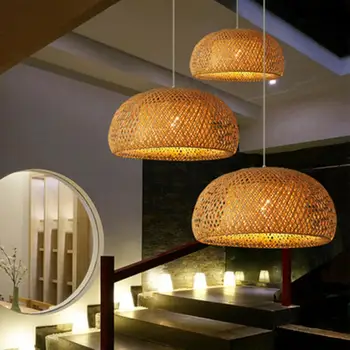 Lógó Lámpa Árnyékában Retro Stílusú Por Hollow-out Design Természetes Könnyen Telepíthető Dekoratív Nincs Szaga Kézzel gyártott Bambusz Lámpabúra
