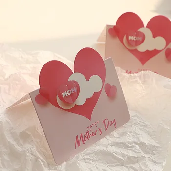 5db/csomag Kreatív anyák Napi Összecsukható Kártyák Boldog apák napját Rózsaszín Szív Üdvözlő Ajándék Kártyák Szülinapi Pedagógus Nap