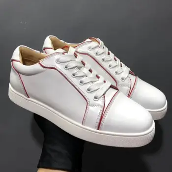 Luxus Divat Sima Alacsony Top Férfi Cipő Fehér Alkalmi Testület Cipő Pár Piros Egyetlen Cipő Trend