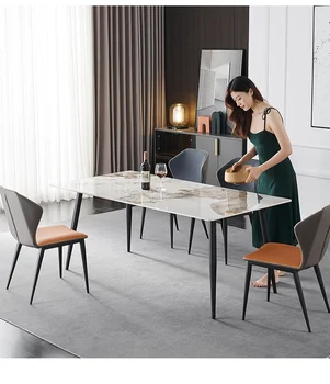Rock lemez, asztal, étkező szék kombináció kis családi típusú modern, egyszerű, világos luxus, téglalap alakú, Északi táblázat