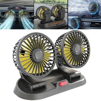 Autó Fan autó hűtőventilátor 360° Állítható kétfejes Hűtési Levegő Ventilátor Brushless Motor Alacsony Zajszint Autó Jármű Rajongó Micro USB