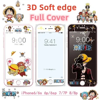 Rajzfilm Egy Darab Luffy Minta képernyővédő fólia iPhone 6 6s SE 7 8 Plusz Edzett Üveg 3D-s Soft Edge Védőfólia Takarja