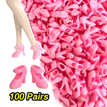 100 Pár /Set Divat Cipő Rózsaszín Szandál Alkalmi Magassarkú Barbie-Baba Cipő Kiegészítők Lány Baba 1/6 Baba Fél DIY Játékok