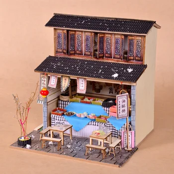 Babaház DIY Kunyhó Ősi Épület, Kézzel készített Mini Fából készült Ház a Fény Közgyűlés Modell Kreatív Ajándék