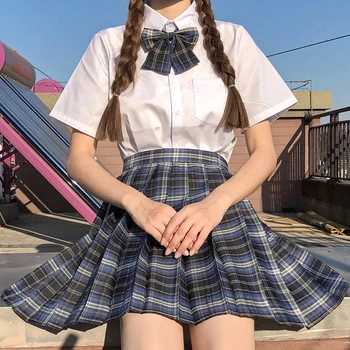 Japán Női Kockás Nők Rakott Szoknya, Magas Derék Tanulók Iskolai Egyenruha Egy-Line Mini Kockás Harajuku Preppy Jk Szoknyák y2k