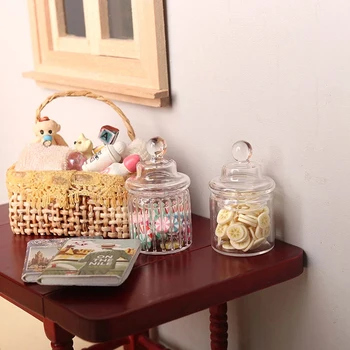 1db Mini Babaház Candy Üveg Palack, Tároló, Tartály Fedél Kicsi Üveg lakberendezés Baba Ház Tartozékok