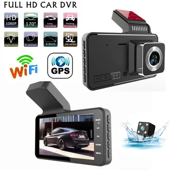 Kamera WiFi Full HD 1080P Autós DVR Visszapillantó Tolató Kamera, Videó Felvevő, éjjellátó Dashcam Kamera, GPS Tracker Fekete Doboz