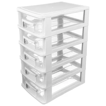 5 fiók asztali tároló, tároló tartályok 1 db fehér konténerek tárolására szervező tiszta szervező|21 1x15 fiókban szervező Doboz