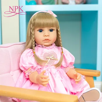 PK 55CM reborn baba hercegnő kisgyermek lány puha teljes test szilikon van szöszi haj, Karácsonyi Ajándék, kiváló minőségű baba
