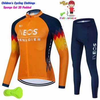 INEOS 2023 Gyerekek Hosszú Ujjú Kerékpáros Mez Tavaszi Őszi Állítsa be a Gyermekek Ropa Ciclismo lovaglóruhát Ciklus Öltöny Fiúk Lányok Viselnek