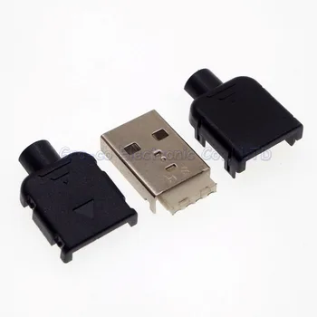 10set 3 in 1 USB-A férfi dugó Műanyag héj DIY Forrasztó huzal Típusú USB Csatlakozó