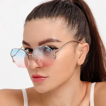 Új UV Ellenálló, Napszemüveg, Női Divat Kreatív Szabálytalan Keret Gradiens Napszemüveg Fém Hajlított Láb Szemüveg