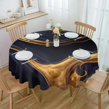 Márvány Sárga Szélén Textúra Kék Vízálló Terítő Asztal Dekoráció kerekasztal-Fedezze Konyha Esküvői Haza Étkező