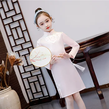 A gyermekek Cheongsam Lányok Hanfu 2021 Tavaszi Ősi Cheongsam Ruha, Hosszú Ujjú Kínai Stílusú Gyermekek Viselnek Teljesítmény
