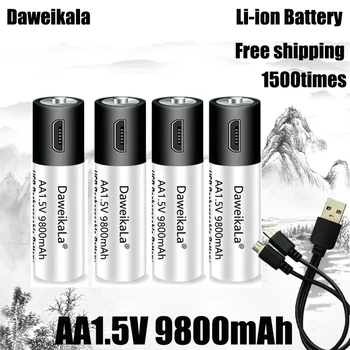 Magas kapacitás 1,5 V AA 9800 mWh USB újratölthető li-ion akkumulátor, távirányító, egér, kis ventilátor, Elektromos játék akkumulátor + Kábel