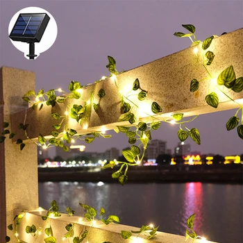 Napenergia Ivy String LED Lámpák Kültéri Mesterséges Szőlő Karácsonyi Koszorú Tündér String Növény Lámpa Maple Leaf Zöld Rattan String