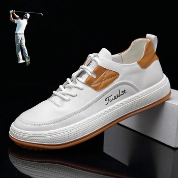 Új Profi Golf Cipő Spikless Férfi Valódi Bőr Golf Cipők Szabadtéri Könnyű Séta Cipők Férfi Footwears