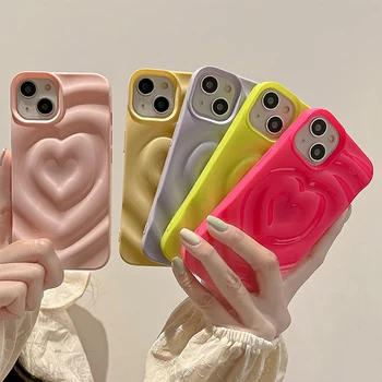 3D-s Aranyos Szív Szeretet Cukorka Színű, Ütésálló Telefon tok iPhone 14 11 12 13 Pro Max Fluoreszkáló Színű, Puha Vissza tok