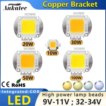 Nagy Fényerejű LED COB Chip Lámpa Gyöngyök Nagy teljesítményű 9-12V 10W 32-34V 20W 30W 50W 100W Réz Konzol Természetes hideg Meleg Fehér Fény