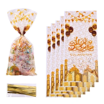 50pcs Ajándék Táskák Csavar Kapcsolatok Cookie-Candy Táska Iszlám Muszlim Fél Ellátás Szertartás Kezelni Táskák Ramadan Kareem Dekoráció, Kellékek