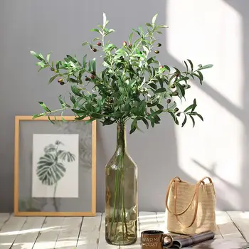 Hatszögletű Olajfa Levél Ág Mesterséges Európai Olajfa Ágak Olive Gyümölcs Levelek Mesterséges Növény Otthon, Esküvői Dekoráció
