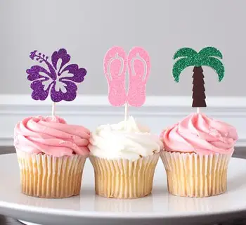 csillogó trópusi Hawaii esküvő, születésnap cupcake toplisták Évforduló eljegyzési party dekoráció fánk élelmiszer-választás