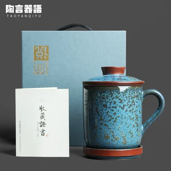 Kék Kristály Pont Személyes Hivatal Tea Csésze Kerámia Tea Borissza Tea elválasztó Jel Víz Kupa, Ajándék Doboz, Csomagolás