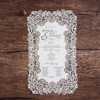 10db Esküvői Meghívó Menüben Lézer Vágott Rózsa Custom Print Design Papír INC34