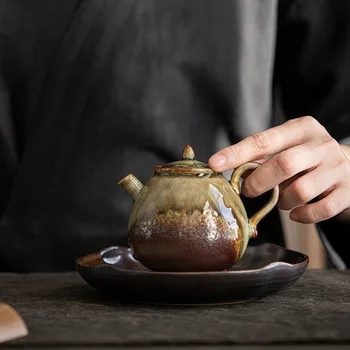 Retro Kerámia Flow Máz Teáskanna Fedezze Tál Kemence Változás Kézműves Teaszertartás Kiegészítők Háztartási Kreatív, Kézzel Készített Tea Készítő