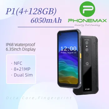 PHONEMAX P1 RAM 4 GB ROM, 128 GB Strapabíró Okostelefon LTE a 4G Android 10 MT6762D Octa-core 6050mAh Akkumulátor, Vízálló Mobil Telefon NFC